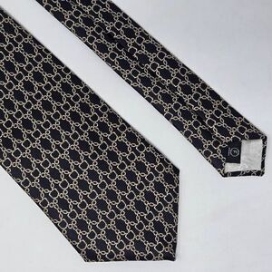 LEONARDO STRELLI TIE RACK SILK TIE BLACK GOLD BAROQUE CHAIN SATIN 3.5" X 55"
